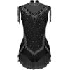 Yruioon Body da ginnastica per ragazze, con paillettes, senza maniche, con frange, da pattinaggio, per competizione, costume da danza, Nero , 122-128 cm