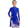 Yhong Vestito Pattinaggio Artistico con Maniche Lunghe Bambine Maillot con Gonna Irregolare Vestito Gimnastica Ritmica Costume Ballerina Blu 7-8 Anni