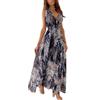 Joligiao Vestiti Donna Estivi Lunghi Eleganti Abiti Donna Scollo a V Senza Maniche Casual Vestito Boho Fiore Stampato Estivo Lungo Etnico Vestito Donna Curvy da Cerimonia Spiaggia(Blu,M)