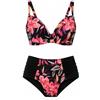 dolcecasabiancheria Caprimare Costume Mare Bikini Donna Due Pezzi Vita Alta Modellante con Ferretto Coppa Sfoderata Campanile 187 Floreale - 50 Nero