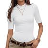 WOWENY Maglia da Donna a Maniche Lunghe con Volant e Colletto Alto, Elegante a Coste, Slim Fit, Basic a Maniche Lunghe, Maniche Corte - Bianco, S
