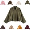 Generisch Giacca in pelle scamosciata da donna corta oversize, bomber in morbida pelle scamosciata con fodera in pile, giacca invernale per autunno, mezza stagione, giacca corta in pelle, look casual, con