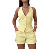 shownicer Tailleur Donna Eleganti Pantaloncini e Gilet Completo Blazer a Senza Maniche 2 Pezzi Tuta in Vita Set in Tinta Unita Pantaloni Corti Due Pezzi Suit A Giallo S