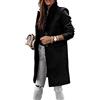 Generisch Trench da donna, a maniche lunghe, elegante, con bottoni sottili, cappotto lungo, capispalla antivento, giacca autunnale, parka con collo a risvolto, cappotto corto da donna, A nero, L