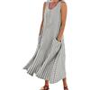 aokavise Vestito di Cotone a Fiori - Vestito Donna Lungo a Righe, Abito Smanicato in Cotone Lino con Tasche, Scollo Rotondo, Linea Ampia Casual Estiva, Prendisole Maxi Mare Vacanza