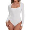 SHAPERIN Body Donna Maniche Lunghe Scollo Quadrato Elegante Bodysuit Top Leotard Long Sleeve Maglietta Intima, Bianco, XXL