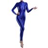 FEESHOW Donna Brillante Body Trasparente Calzamaglia Intera Intimo Body Stocking Catsuit Tuta Jumpsuit Abbigliamento Club Blu Taglia unica