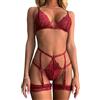 QKEPCY Lingerie Donna Pizzo Triangolo Set Completo Intimo Reggicalze Elegante Abbigliamento Intimo Sexy Design Raffinato Decorazione in Pizzo