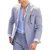 Generic Abito da Uomo in Lino, Completo da Uomo in Seersucker a Righe, vestibilità Slim, 2 Bottoni, Giacca e Pantaloni per Matrimonio Estivo
