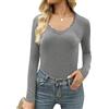 Crewhpo Maglietta Donna a Maniche Lunghe Scollo a V Pizzo Slim Fit | Mano Morbida, Pizzo sullo Scollo a V, Linea Slim, Maniche Lunghe, Look Casual Elegante, Jeans Ufficio Tempo Libero