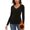 WOWENY Maglia termica da donna in pile a coste, con scollo a V, a maniche lunghe, calda, elegante, maglione invernale, morbida e comoda