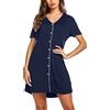 OCCIENTEC Camicia da Notte da Donna Maniche Corte Vestito da Notte Scollo a V con Bottoni Pigiama maternità Manica Corta Sciolto Confortevole Estivo Blu Scuro, L