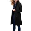 IQYU Cappotto lungo da donna - Cappotto di lana classico nero da donna caldo cappotto invernale in lana elegante cappotto di pisello risvolto tinta unita doppio petto lungo giacca invernale