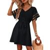 XFSRG Copricostume Donna Scollo a V Coulisse Chiffon Copricostumi Spiaggia Mare Bikini Cover Up Tunica Costume Bagno Estate Interi Beachwear Beach Abito (Nero/M)