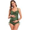 SHEKINI Premaman Costume da Bagno Donna Due Pezzi maternità Elegante Ruched Regolabile Bikini Incinta Tankini Due Pezzi con Triangolo Fondo Bikini da Spiaggia(S,Verde Oliva)