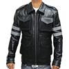 Aksah Fashion Giacca da uomo in vera pelle bovina nera da motociclista Café Racer, Nero , L