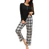 TeJoyce Pigiama Donna Cotone Lungo Invernale, Pigiami Due Pezzi da Donna Set Maglia a Maniche Lunghe con Bottoni e Pantaloni Lunghi a Quadri con Tasche, Morbido e Termico per Casa S-XXL