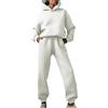 Generic 2 pz Tuta Set Felpa Donna Cappuccio Manica Lunga Colore Puro Felpe e Joggers Pantaloni Abbigliamento Sportivo con Tasca Autunno e Inverno Caldo Pullover Casual Set Felpe, bianco, L