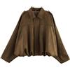 Generico Giacca Moto Bomber Donna in Finta Pelle Scamosciata con Colletto Risvolto Giacca Softshell Caldo Primavera Inverno Maniche Lunghe Moda Camoscio Giacca Vintage Cappotto