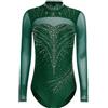 XUNZOO Abbigliamento Danza Donna Adulte Unitard Danza Artistica E Ritmica Con Maniche Lunghe Carismatico Spettacoli Verde scuro S