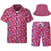 Nosirhoc Tuta da uomo in 2 pezzi divertenti camicie hawaiane per uomo Button Down camicia pantaloncini rave abiti con cappelli a secchiello, Colore 19, Medium