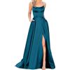 OMZIN Donna Raso Vita Impero Damigella d'Onore Spaghetti Strap Dress con Tasche Lungo Collo Rotondo Maxi Dress Turchese M
