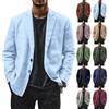 Generisch Blazer da uomo in lino, giacca estiva leggera in cotone, comoda giacca elegante con risvolti, camicia da lavoro sportiva, camicia in lino con bottoni, camicia da smoking, grigio., L