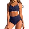FemiChic Donna Costume da Bagno Vita Alta Push Up Bikini Due Pezzi Sexy Tummy Control Costumi con Drawstring(Blu Marino,XL)