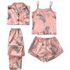 Generic Set di indumenti da notte sexy in raso da donna Set da in costume da casa in 4 pezzi Lingerie da notte svestita abito donna lungo (Orange, XL)