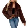 ZhuiKun Giacca Donna in Pelliccia Sintetica Corta Collo a revers Largo Maniche Lunghe Cappotto Invernale Aperta Davanti Cardigan Morbido - Caffè, S