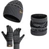 INSISMY Cappello Sciarpa e Guanti Touch Screen Set per Uomo Berretto Invernale Guanti Termici e Scaldacollo con Fodera in Pile per Uomo