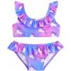 OrJana Bikini Due Pezzi per Bambina, Fantasia Colorata con Unicorni e Stelle Marine, Volant, Mare e Piscina (IT, età, 8 Anni, Purple Unicorn)