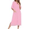 Generico Camicia da Notte Donna Cotone Lungo Camicie da Notte Manica 3/4 Pigiama Invernale Elegante Morbida e Leggera Vestito da Notte Abbigliamentoda Casa Casual