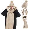HOSPAOP Set di cappello, sciarpa e guanti per donna 3 in 1 - Berretto invernale da donna con pompon, sciarpa invernale, guanti touchscreen, set termico per l'outdoor e la vita quotidiana, beige