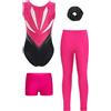 Yhong Body Ginnastica Artistica Bambina, Set 4 Pezzi Leotards con Pantaloncini Leggins + Capelli Fasce Tuta da Danze