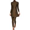 Generico Costume da Bagno Donna Due Pezzi Burkini Musulmano con Reggiseno A Maniche Lunghe E Pantaloni Lunghi Pieghato Monocolore Conservativo per Spiaggia Costume Bikini Donna 2 Pezzi(Brown, L)