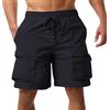 Generic Pantaloncini corti da uomo per attività all'aria aperta, taglie grandi, con elastico in vita, per l'estate, con tasche multiple, da lavoro, leggeri, sportivi, Nero , XXL