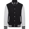 Infinity Leather Giubbotto bomber universitario in pelle grigia e lana nera da baseball Letterman