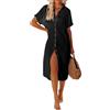UMIPUBO Copricostume Donna Mare Bikini Cover Up Lungo Costume da Bagno Coprire Kaftano Mare in Cotone con Bottoni Vestito Spiaggia Copri Costume da Spiaggia Casual Estivo Beachwear (Nero, L)
