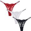 Maeau Confezione da 3 perizoma sexy in pizzo, a vita bassa, taglie dalla XS alla L, nero, bianco e rosso, S
