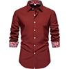 Allthemen Camicie Oxford Uomo Business Slim Fit Shirt Button-Down Casual Tinta Unita Tops Risvolto Classico Rosso XL