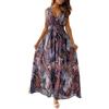 Joligiao Vestiti Donna Estivi Lunghi Eleganti Abiti Donna Scollo a V Senza Maniche Casual Vestito Boho Fiore Stampato Estivo Lungo Etnico Vestito Vestito Donna Curvy da Cerimonia Spiaggia