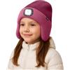 ATNKE Bambini LED Illuminato Berretto Cappello con Paraorecchie,USB Ricaricabile 4 LED Corsa Cappello Lampada Invernale Calda Pile Foderato Beanie Regali per Ragazzi e Ragazze