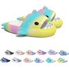 WIWIDANG Shark Swell Chanclas, Sharky Chanclas, Ciabatte Squalo Estive Open Toe Donna Uomo Pantofole da bagno Comode Sandali da Doccia Antiscivolo (Yellow&green&pink, 38/39 EU)