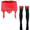 FEOYA - Set lingerie da uomo, string sexy in pizzo trasparente, mutande da notte con calze lunghe, Rosso/Nero, Taglia Unica