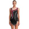 HULIJA Donna Pattinaggio Artistico Abito Strass Glitter Balletto Abito Danza Senza Maniche Colore Blocco Patchwork Body Con Gonna Avvolgente Competizione Danza Nero XL
