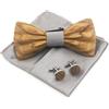 Cyriacus Papillon Legno Uomo Fazzoletto Gemelli Set Papillon da Matrimonio Business Festa Lavoro Laurea