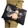 Hikoo Daily - Pochette da donna, in pelle ecologica in poliuretano, vintage, con cinturino da polso, a busta, a colori solidi, borsa a mano di grande capacità, Nero , Taglia unica