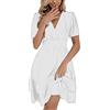 Vangreynve MAFA Vestiti Casual da Donna Estivi Autunno Elegante a Pois Abito a Maniche Lunghe Vestito Scollo V Abiti Corto con Volant e Vita Alta A-bianco M