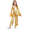 TSSOE Bambina Ginnastica Body Manica Svasata Tuta Dorata Disco Danza Jazz Anni 70 80 Hippie Serate A Tema Jumpsuit Oro 9-10 anni